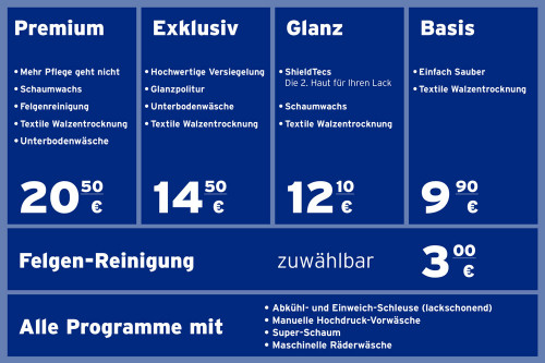 Aktuelle PKW Waschstraße Preisliste