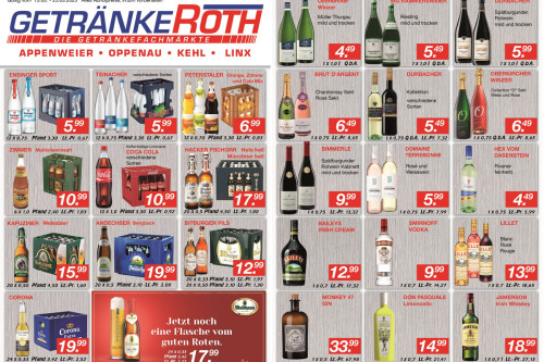 Aktuelles Flugblatt von Getränke Roth - Appenweier, Oppenau, Kehl und Linx