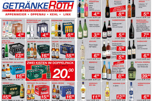Aktuelles Flugblatt von Getränke Roth - Appenweier, Oppenau, Kehl und Linx