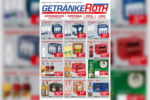 Aktuelles Flugblatt von Getränke Roth - Appenweier, Oppenau, Kehl und Linx
