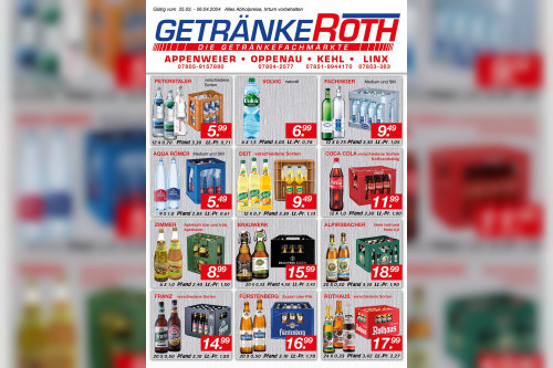 Aktuelles Flugblatt von Getränke Roth - Appenweier, Oppenau, Kehl und Linx